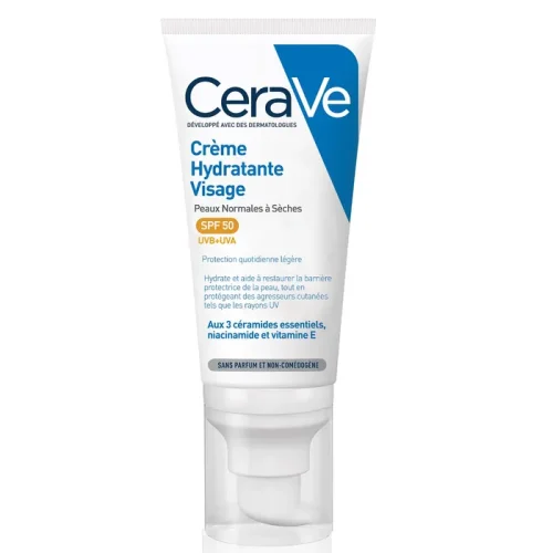 CERAVE - Crème Hydratante Visage SPF50 Peaux Normales à Sèches, 52ml
