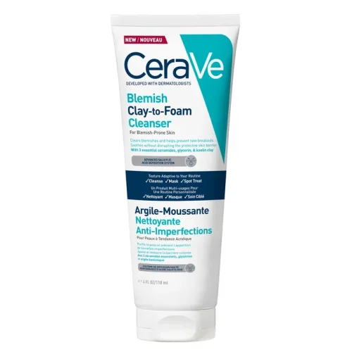 CERAVE - Mousse Nettoyante Anti Imperfections à L'argile Peaux à Tendance Acnéique, 118ml